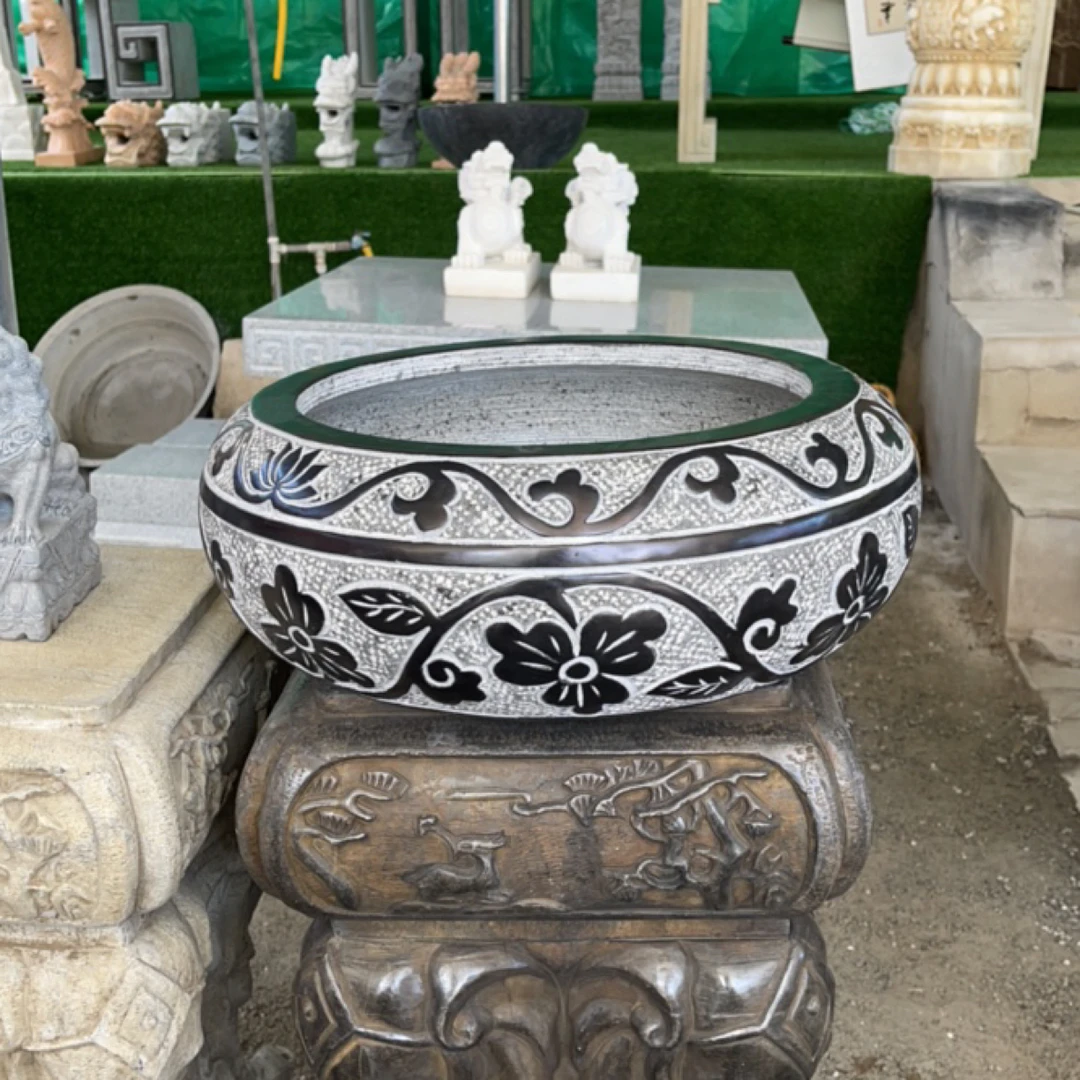 青石小鱼缸养鱼养花庭院石雕摆件