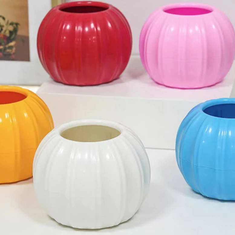 醒花桶插花高颜值南瓜花瓶串珠花仿真花瓶摆件家饰餐桌摆设塑料