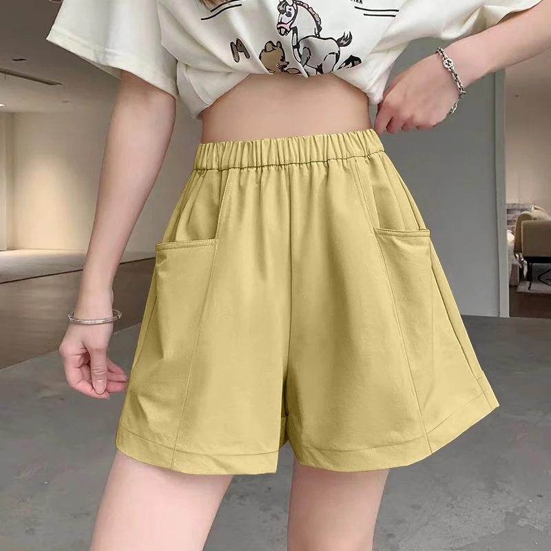 纯色短裤女2025新款夏季小个子高腰休闲宽松运动阔脚a字五分裤子