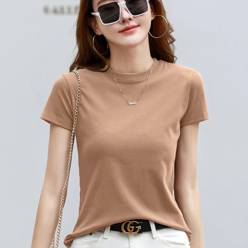 2025年新款螺纹纯色圆领休闲短袖T恤女春夏季韩版时尚百搭t恤上衣