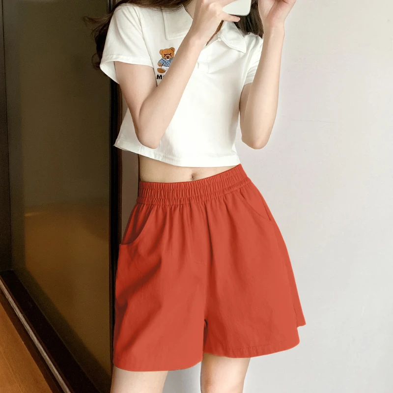 休闲短裤女夏季薄款冰丝速干运动裤子高腰大码宽松阔腿五分中裤潮