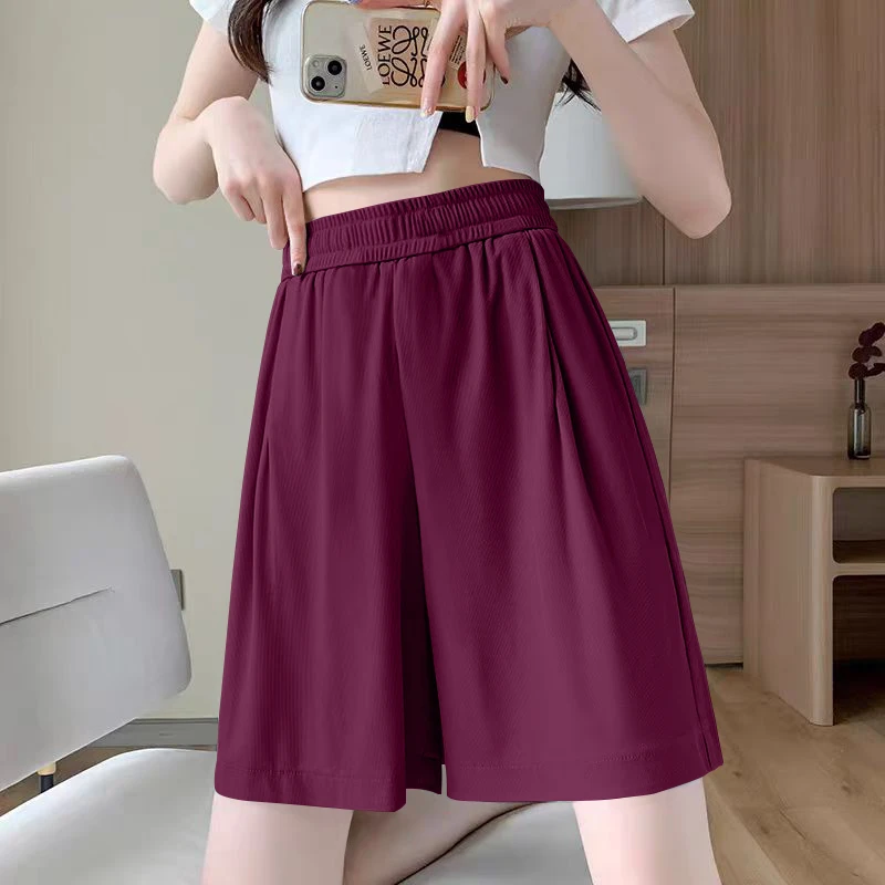冰丝运动短裤女夏季薄款2025新款宽松直筒阔腿跑步外穿冰丝五分裤