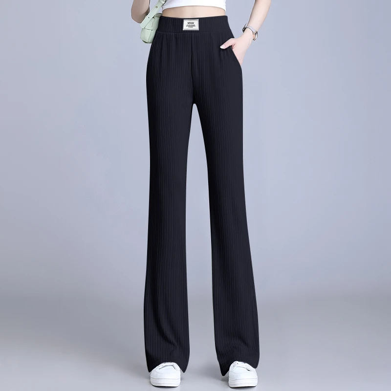 2025年夏季新款高腰垂感优质冰丝女士加长高个子休闲微喇阔腿裤子