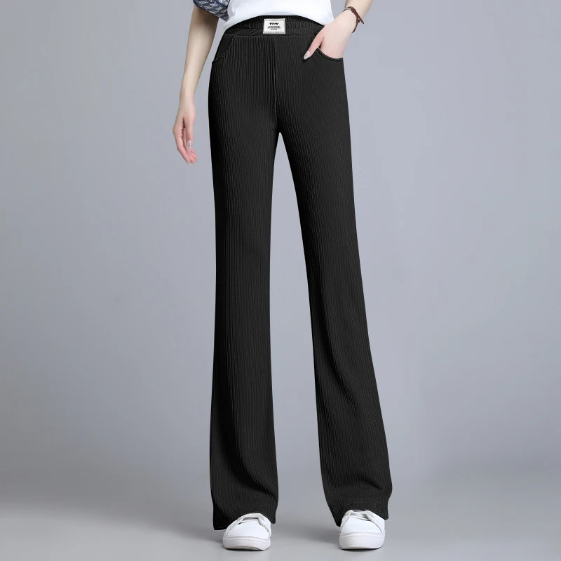 夏季优质冰丝加长女高腰垂感直筒裤子垂感阔腿高个子微喇阔腿裤