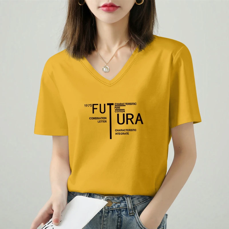 百搭时尚正肩显瘦女装短袖半袖上衣2025基础款纯棉V领夏季新款t恤