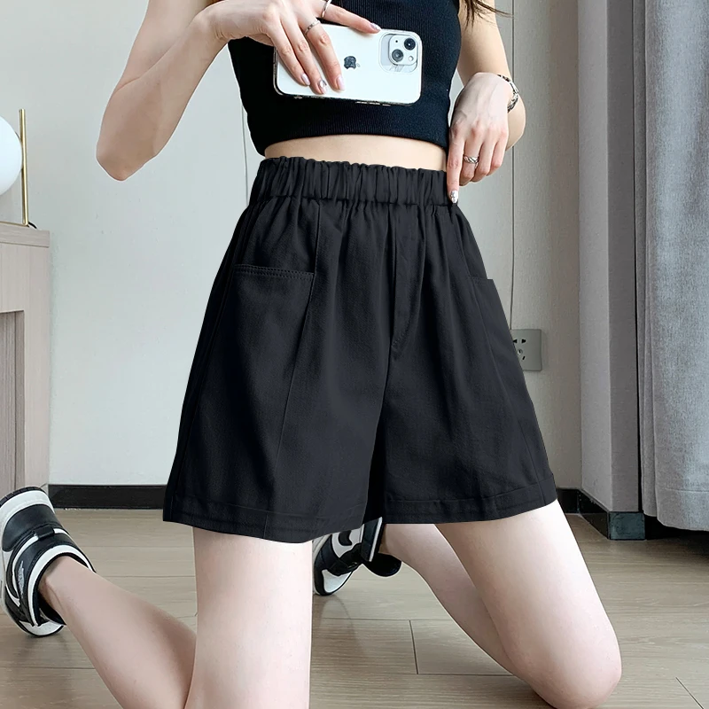 纯色短裤女夏天2025新款薄款阔腿工装休闲宽松直筒小个子五分裤子