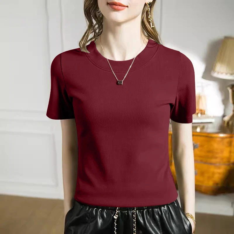 2025年纯色休闲圆领百搭短袖T恤女春夏季韩版新款显瘦时尚t恤上衣
