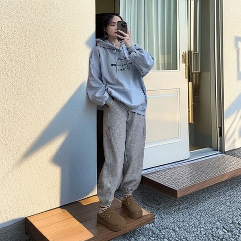 阔腿休闲裤女冬季哈伦裤加绒保暖束脚卫裤3101