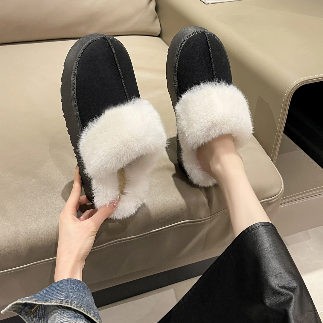 现货现发女式2023新款时尚厚底防滑拖鞋外穿增高加绒加厚保暖棉鞋