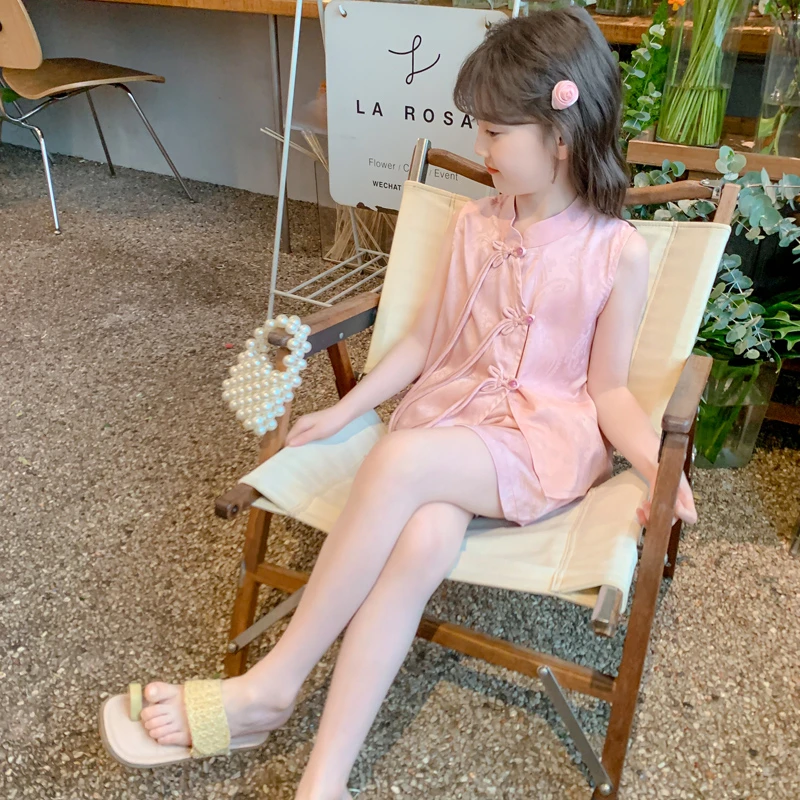 女童夏季新中式套装2024新款中大童中国风洋气休闲无袖夏日儿童