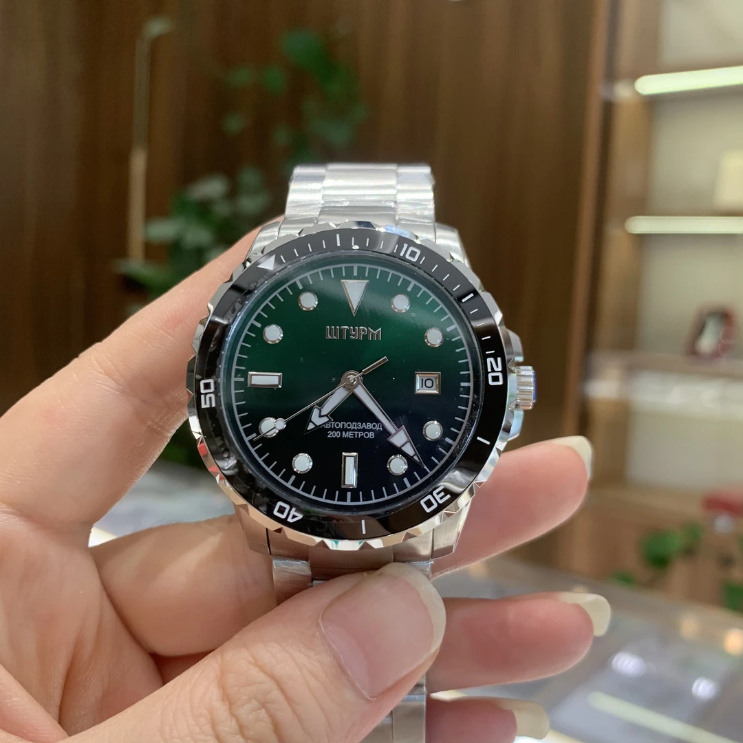 99新  欧美腕表渐变绿盘43.5表径全自动机械男士运动时尚腕表