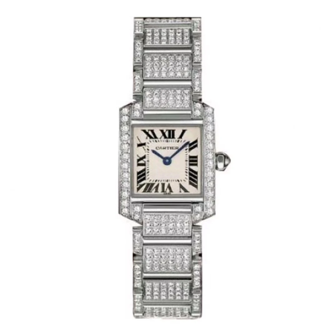 95新 Cartier/卡地亚 坦克系列 W51008Q3后镶钻石英女表25*20MM