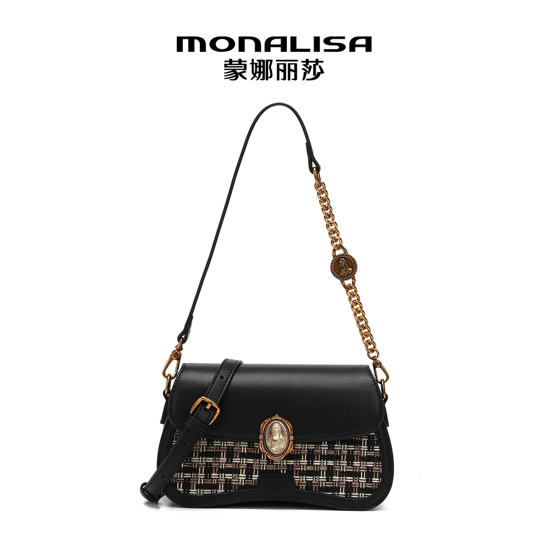 MONALISA/蒙娜丽莎真皮牛皮金丝编织单肩斜挎女包24090