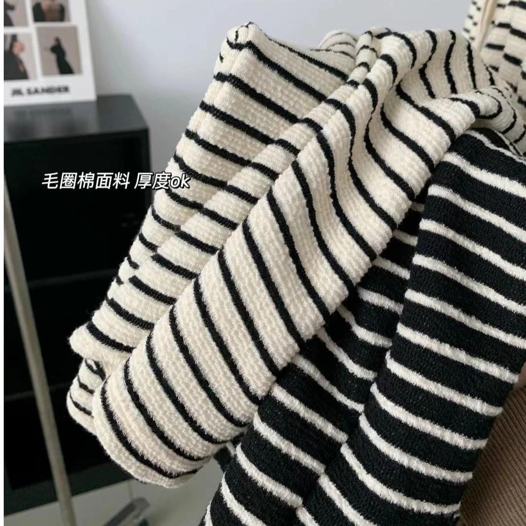 秋冬慵懒风毛巾条纹阔腿裤女ins百搭加厚显瘦休闲垂感拖地裤女