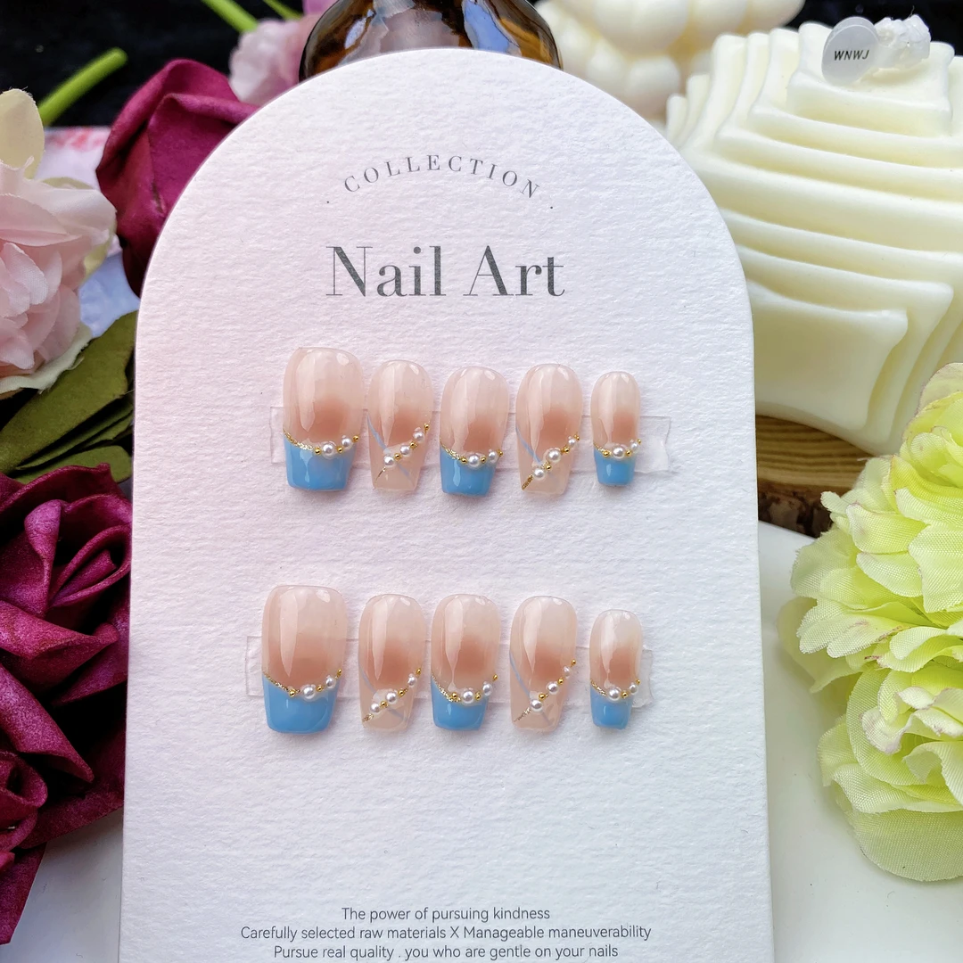 网红穿戴甲抖音显白夏日穿戴式法式纯手工光疗美甲成品假指甲贴片