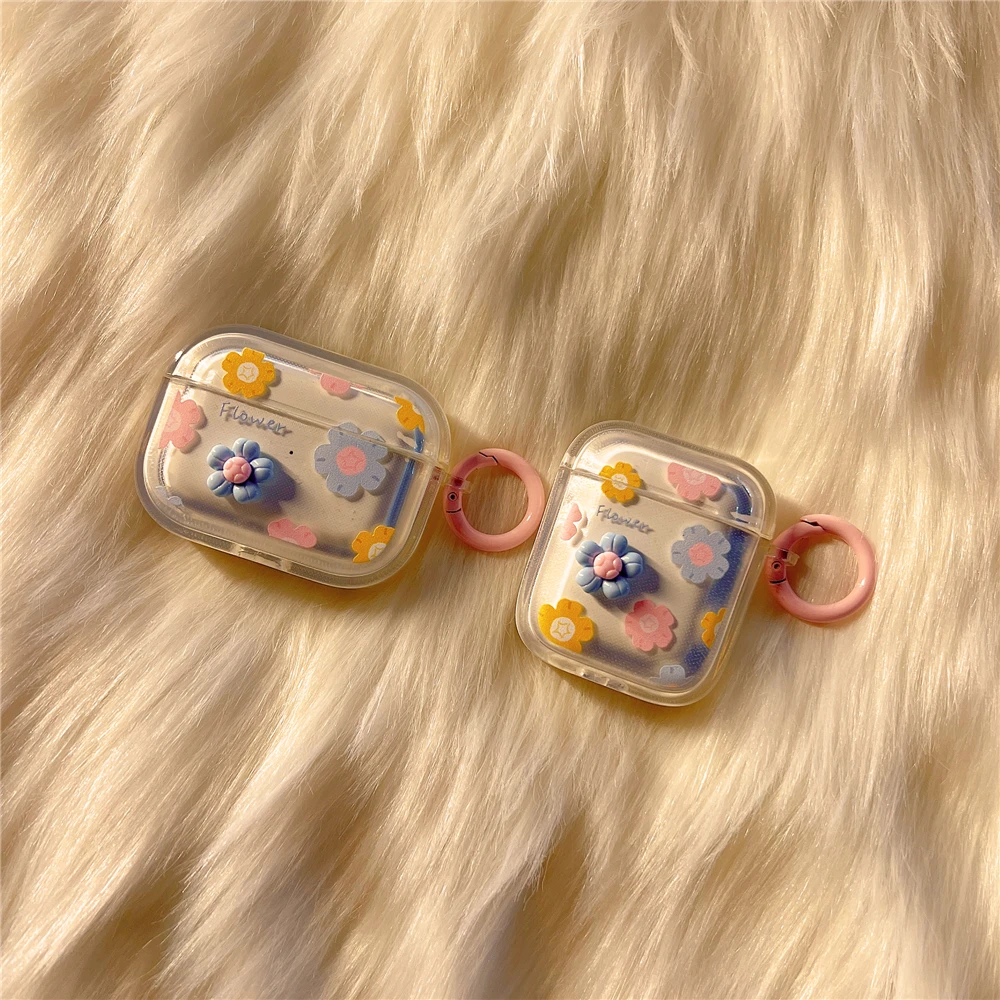 ins风夏日蓝花朵airpodspro2保护壳适用苹果AirPods1/2/3代耳机套