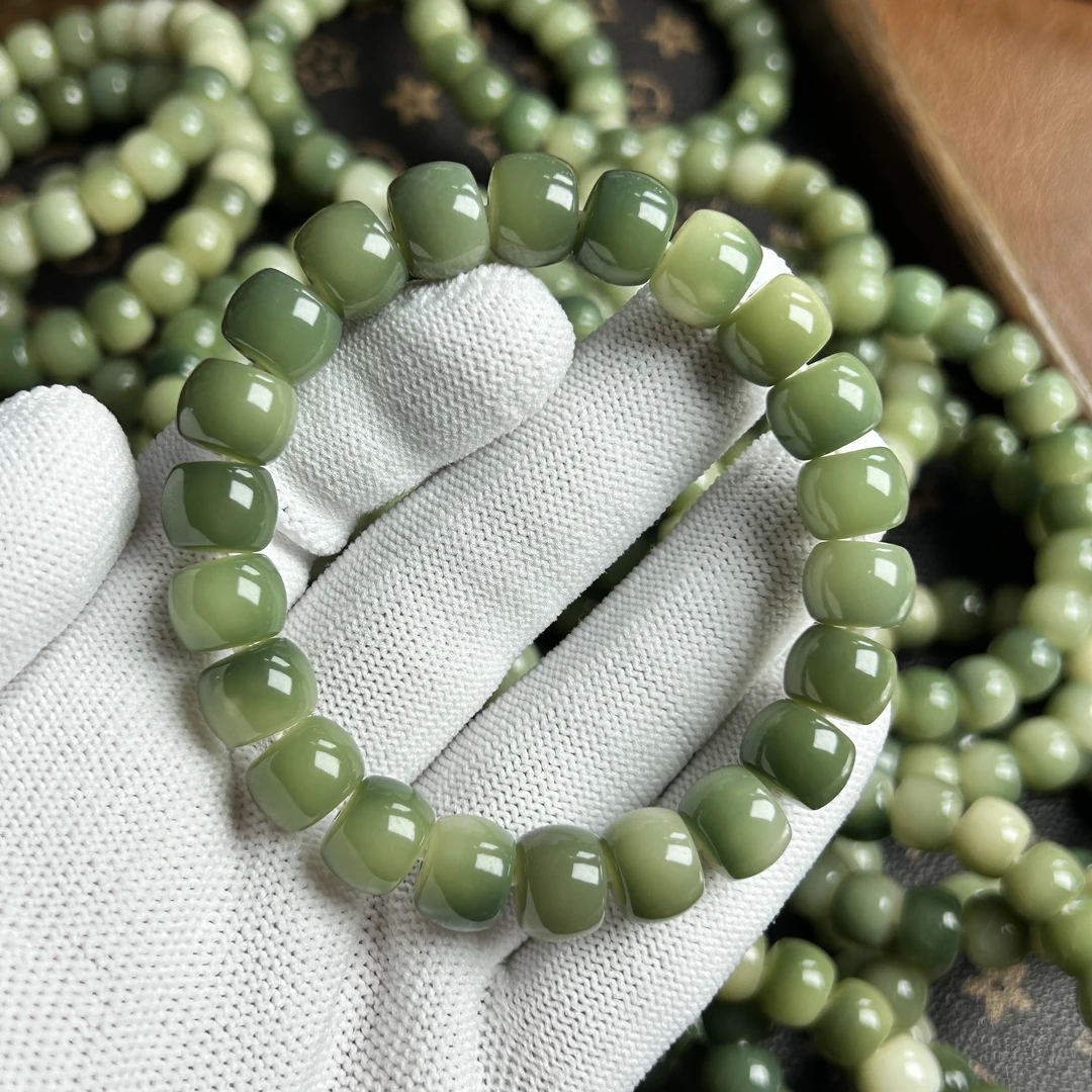 全品【青花瓷】天然菩提根单圈手串精工高抛直切珠9*11mm