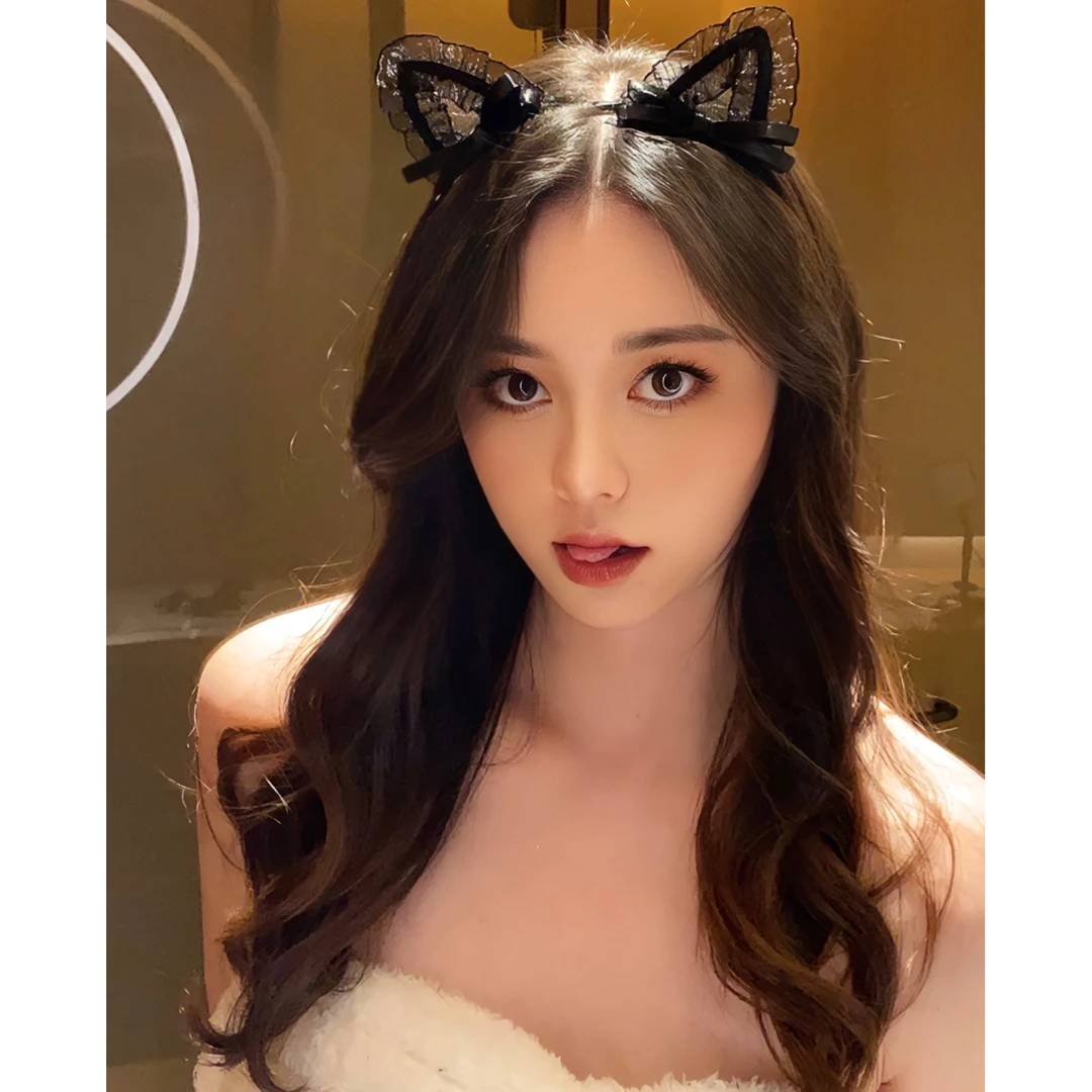 蕾丝猫耳朵发箍女黑色发饰洗脸2024新款可爱cos女仆道具纯欲兽耳