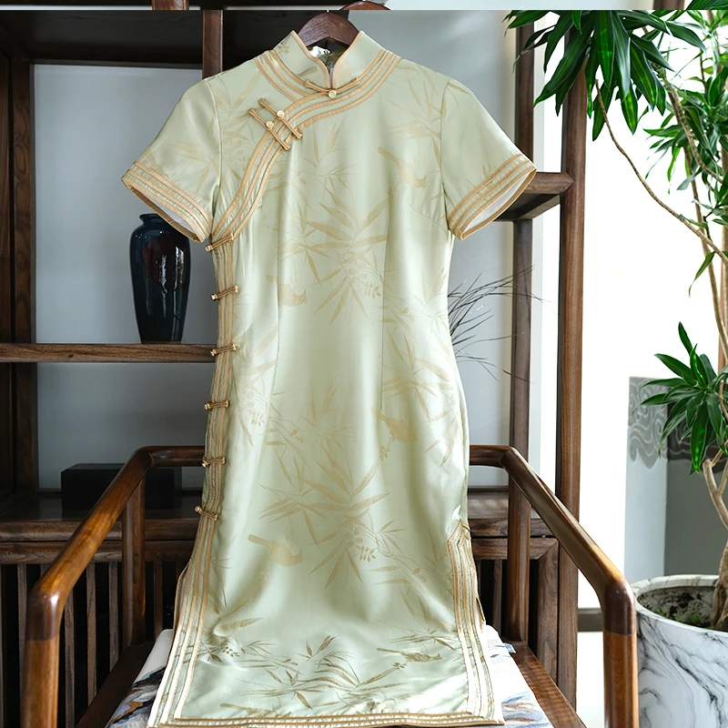 『竹思』新中式桑蚕丝旗袍23081