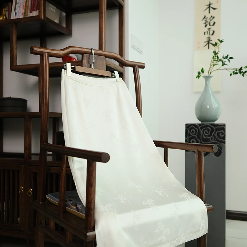 『锦茵』短款83裙长醋酸梅兰竹菊提花半身裙DFSB4931