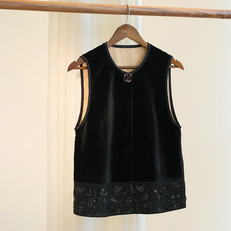 『砚知』新中式丝绒国风早秋宽松马甲DGWQ1831