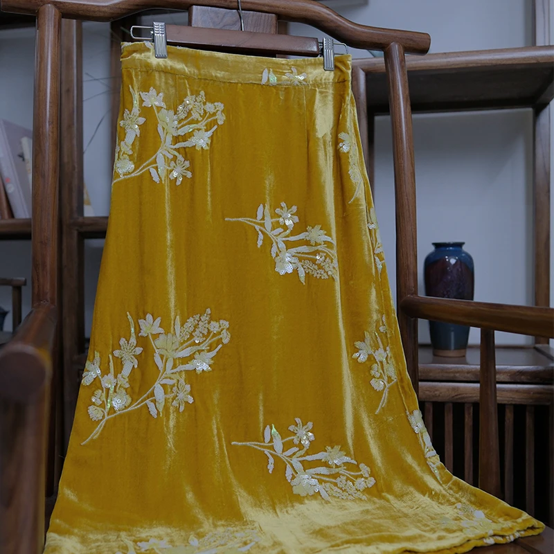 新中式桑蚕丝丝绒半裙无里衬DFWB6629