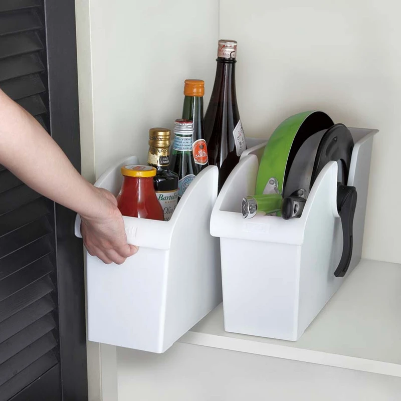 日本进口厚实塑料厨房置物架水果刀具锅盖收纳架储物架滑轮收纳箱