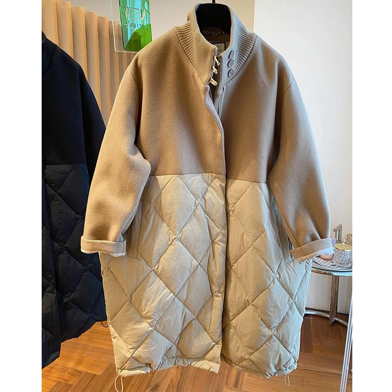 舒适春秋设计感拼接棉服中长款女大码宽松高端上衣时尚百搭气质潮