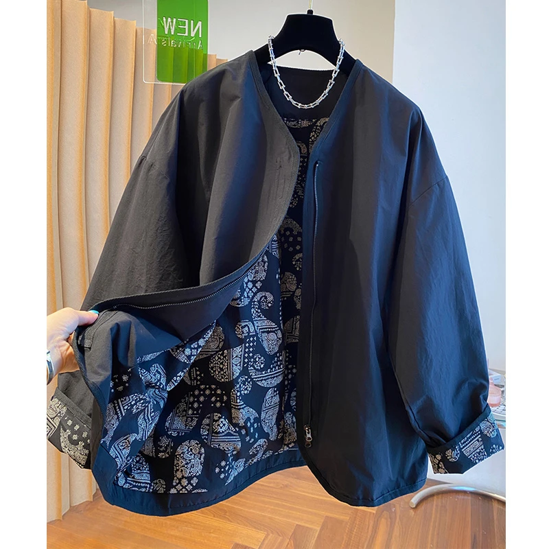 舒适春秋短款长袖风衣外套女胖MM大码宽松简约百搭上衣高级感潮流