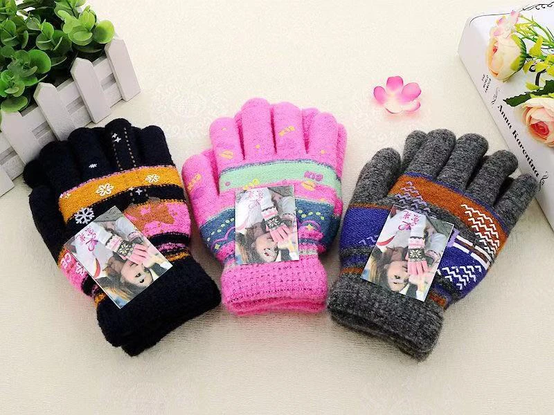 F 秋冬时尚保暖手套男女加绒加厚防寒手套冬季针织特价【拍一发三】