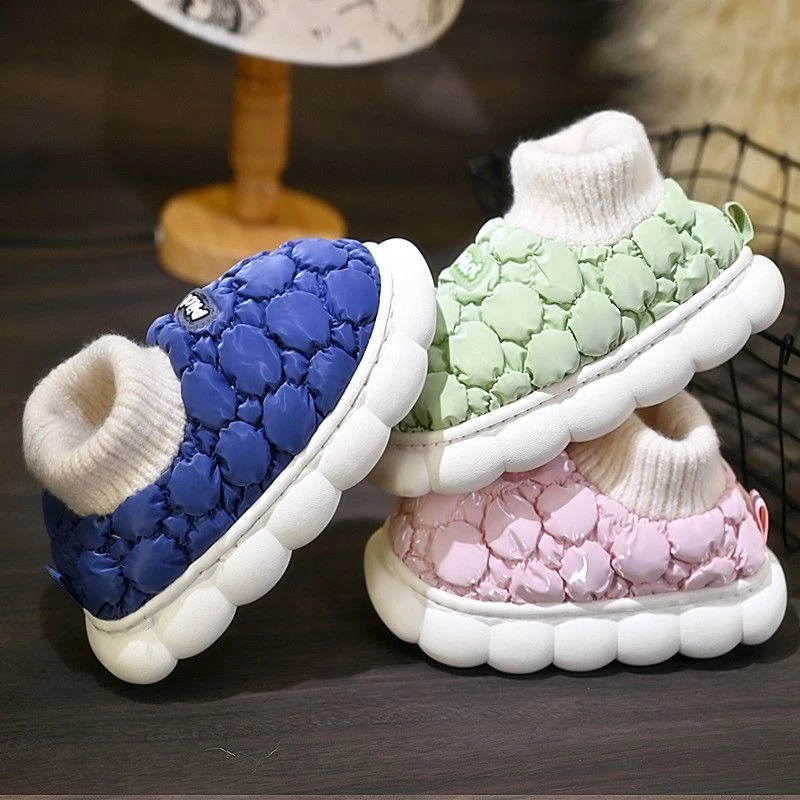 B 冬季儿童棉鞋男童防水防滑居家鞋子保暖中小童女孩棉拖鞋包跟