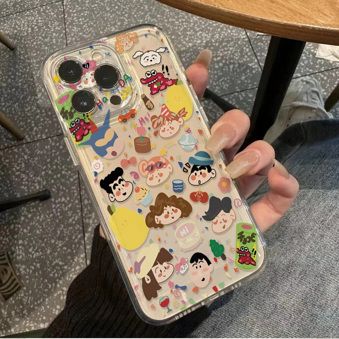 彩绘蜡笔小新苹果14手机壳iPhone15pro透明13/12/11新款XS软全包