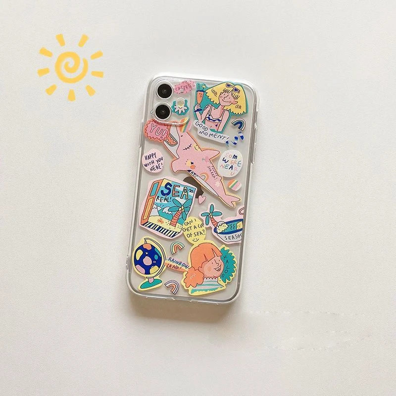 趣味卡通iPhone15ProMax透明14手机壳13/12可爱贴纸8plus苹果11
