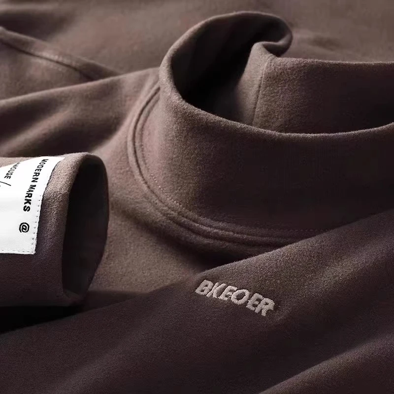 双面德绒打底衫男春秋季新款加绒加厚保暖半高领卫衣内搭长袖t恤