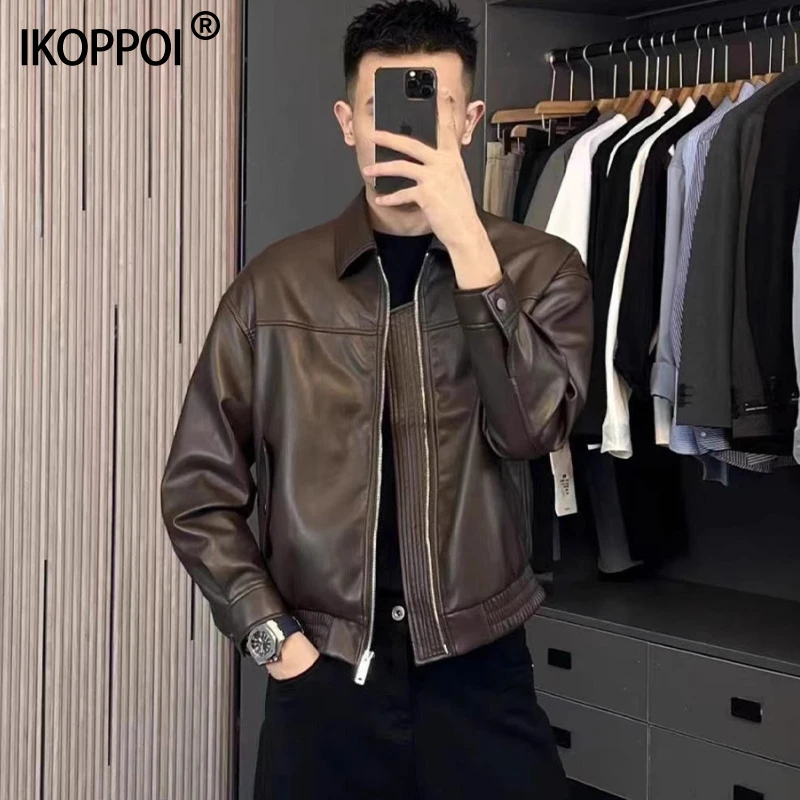 轻熟风简约皮夹克男士秋冬机车服痞帅外套休闲宽松高品质软PU皮衣