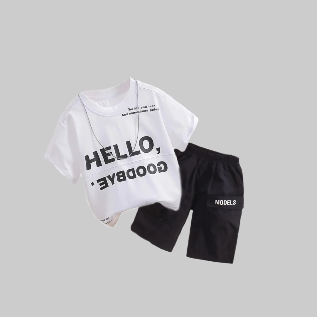 【HELLO套装】2024夏季男童洋气T恤帅气儿童休闲套装