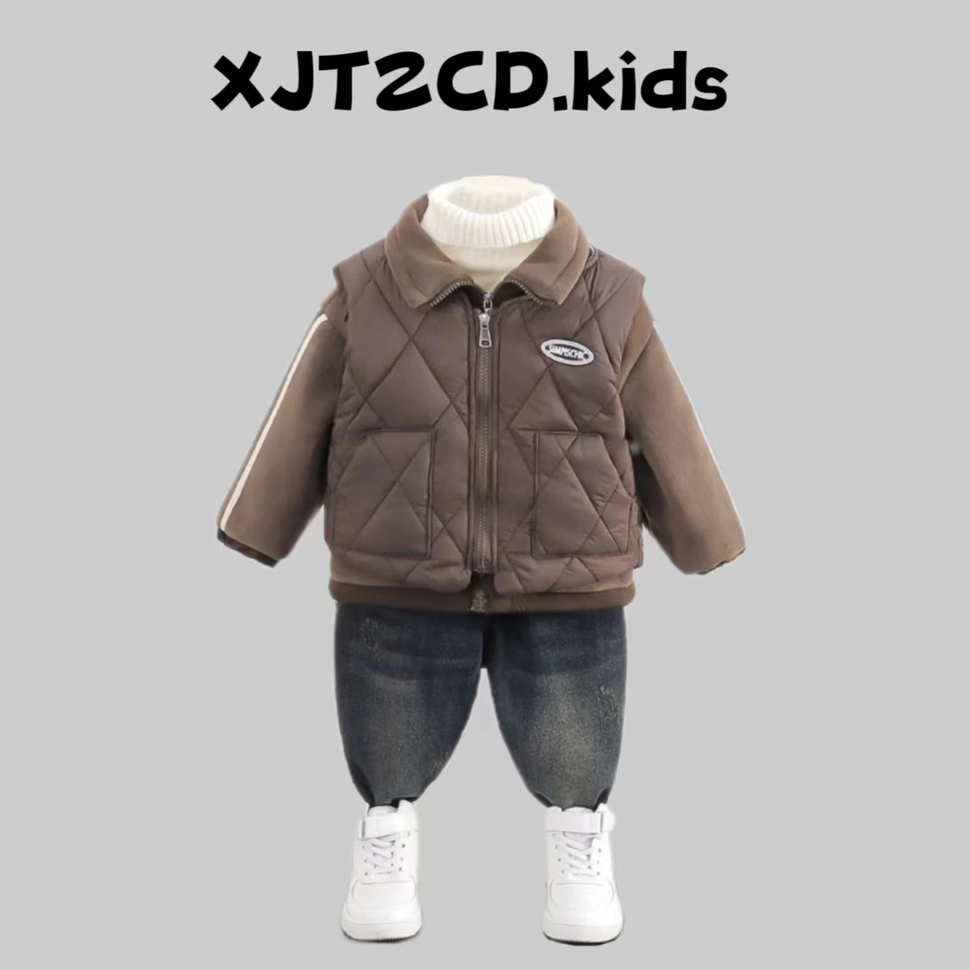 男童冬装套装2023新款韩版儿童洋气外套马甲两件套宝宝冬季衣服潮