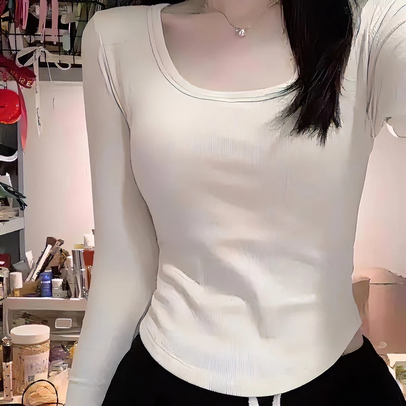 2024年轻漂亮德绒打底衫女秋冬季内搭修身长袖t恤纯欲显瘦短上衣
