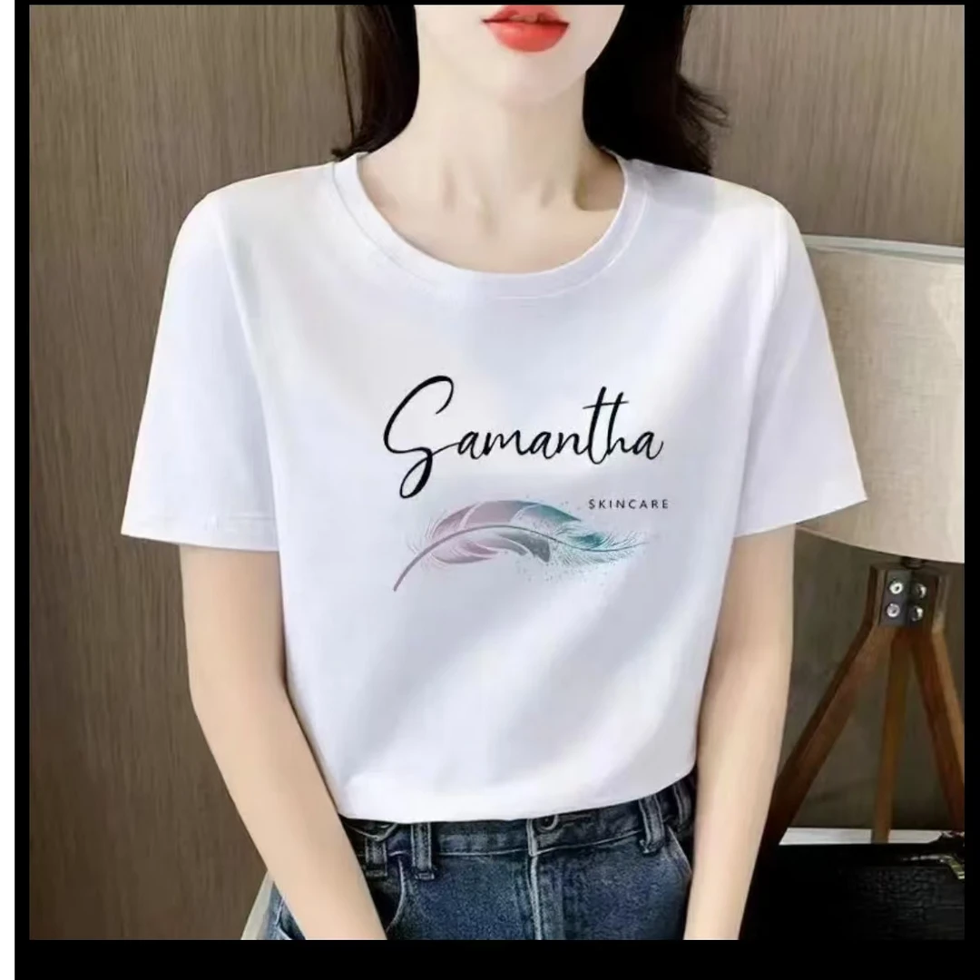 新款百搭圆领夏季半袖T恤显瘦女款时尚简约印花--时尚（爱心小熊）