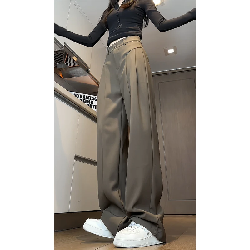 美式休闲cleanfit咖色西裤男款秋冬新款垂感宽松直筒休闲西装裤子