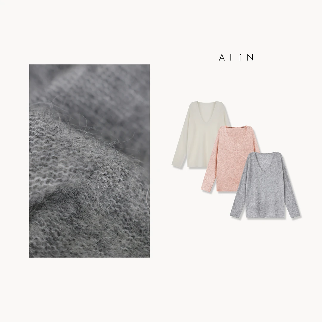 ALIN【V领混纺毛衣】秋冬季宽松舒适V领慵懒风毛衣 24-AWDM81169