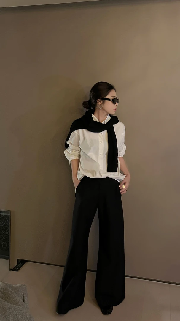 ALIN【袖拼织带衬衫】简约小众设计感袖拼接织带衬衫 24-AWD63919