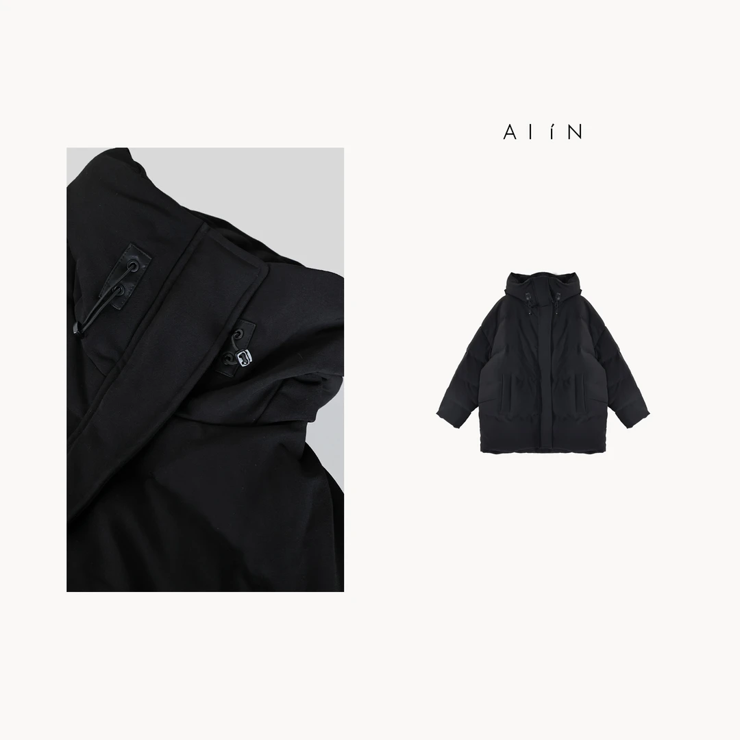 ALIN【抽绳廓形羽绒服】秋冬简约连帽宽松百搭保暖羽绒服24-AWD1368