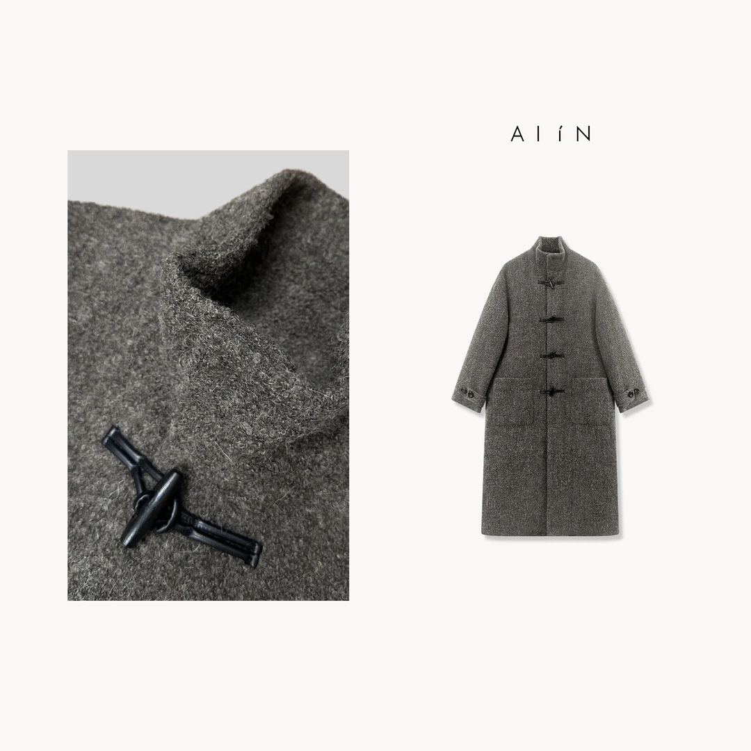 ALIN【圈圈牛角扣大衣】冬季简约高级感圈圈毛牛角扣外套24-AWD7192