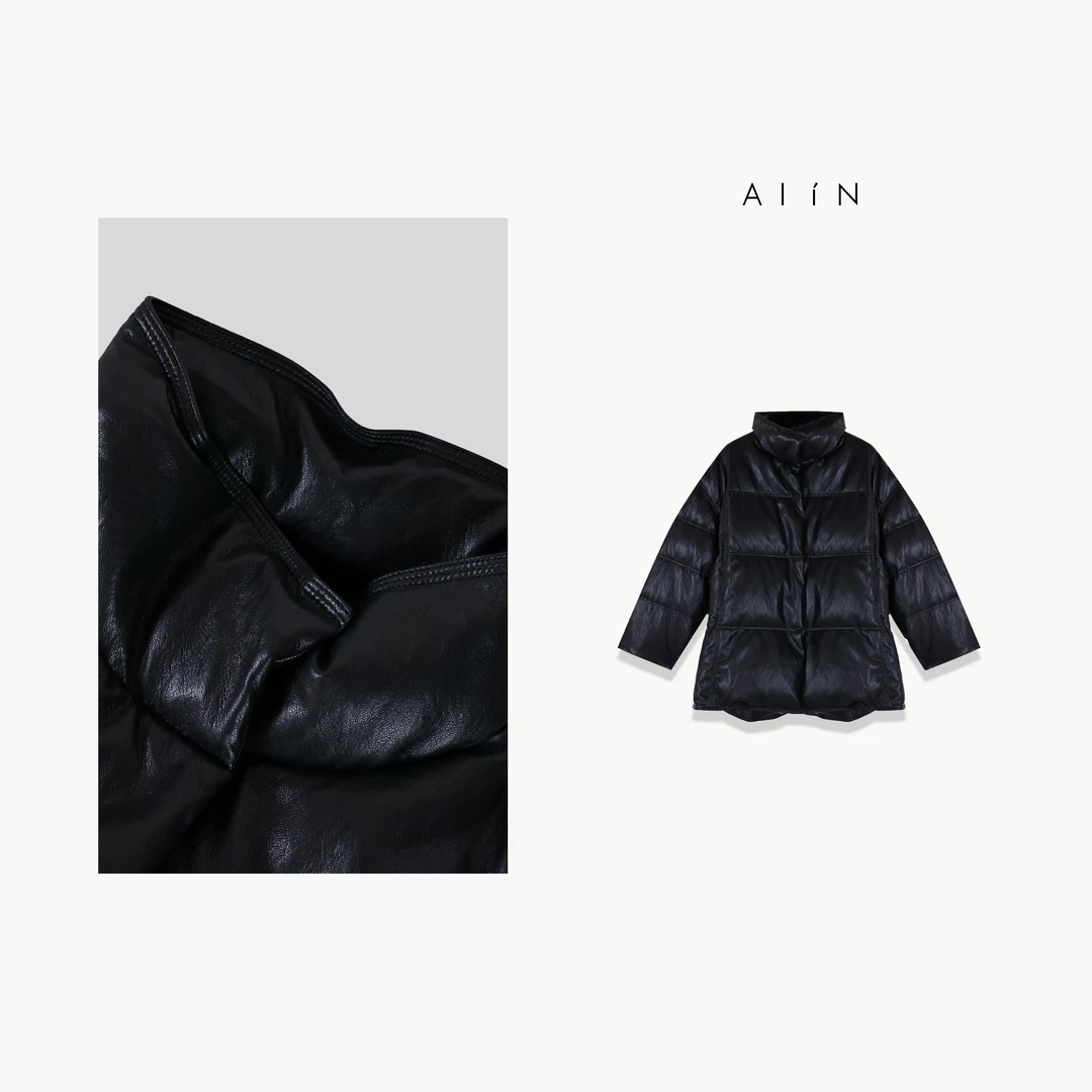 ALIN【立领皮羽绒服】秋冬立领白鸭绒宽松保暖羽绒服24-AWDH3371