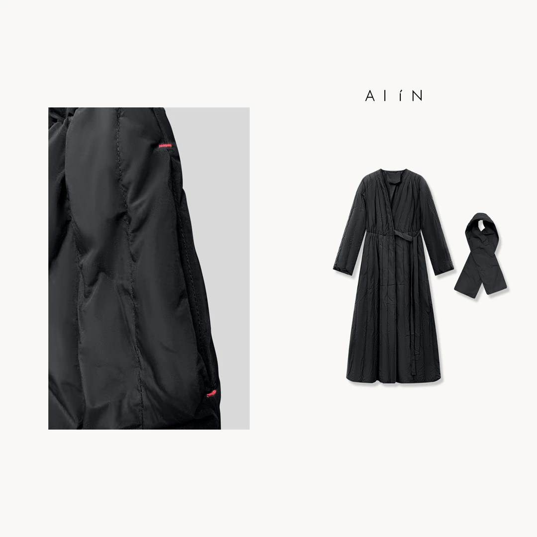ALIN【围脖长款羽绒服】秋冬慵懒风宽松显瘦羽绒服外套24-AWD9906