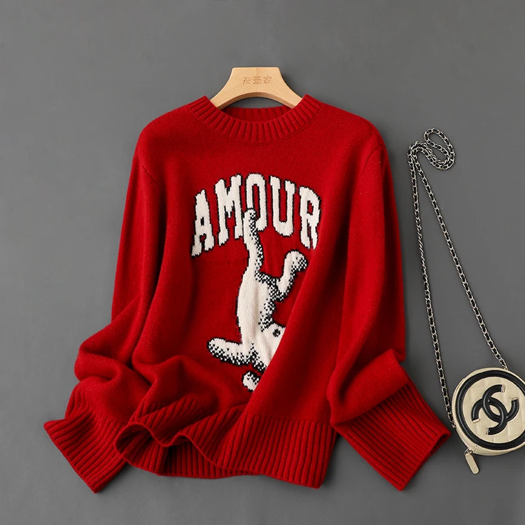 重工提花圆领套头针织衫毛衣女冬新