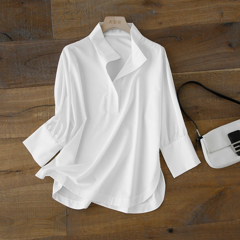 时髦有范儿！面料牛气！气质V领极简衬衫女新款上衣