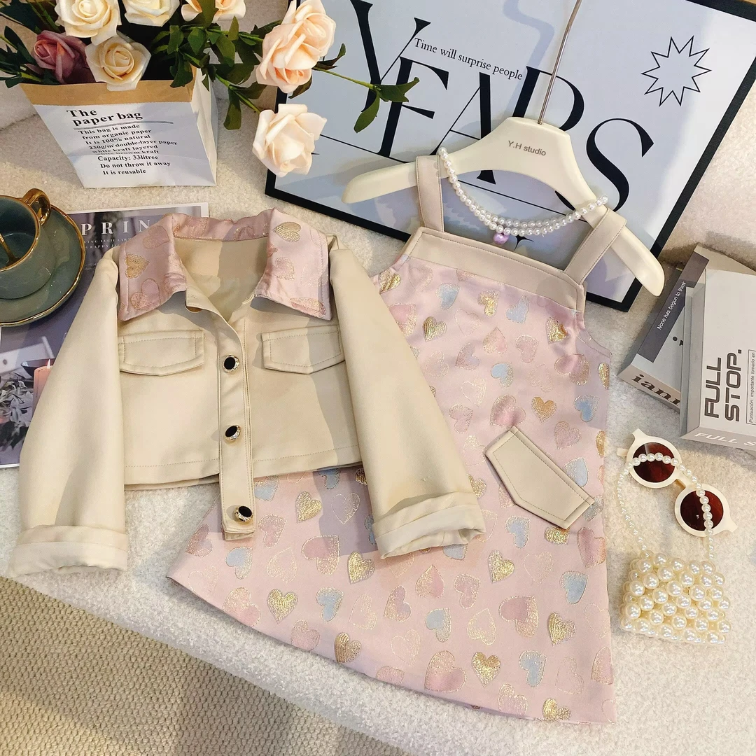 SH【悦禾】新款儿童复古女童轻奢小香风时尚儿童套装7210