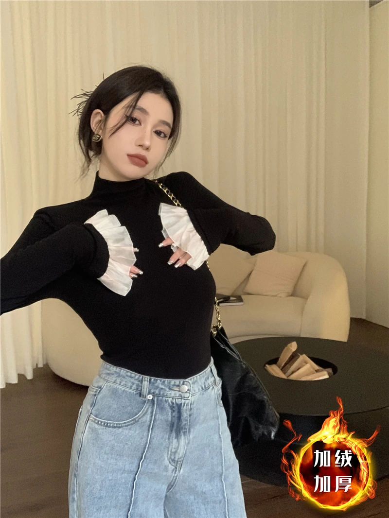 【交个朋友专属】法式黑色高领长袖打底衫T恤秋冬新款内搭显瘦上衣
